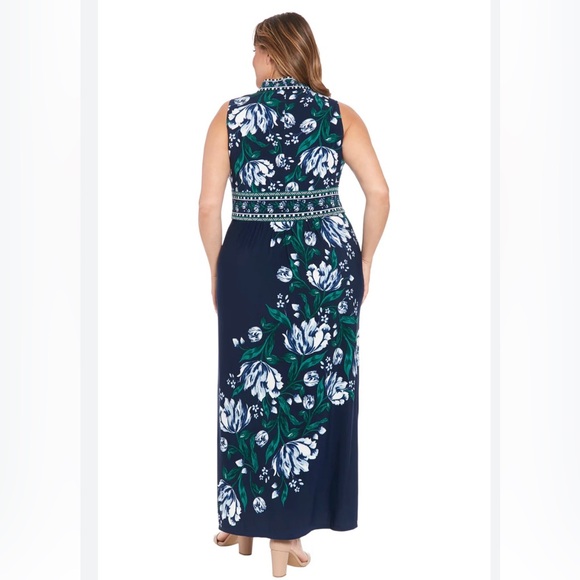 Maggy London Times Womens 22W Floral Maxi Dress Blue Sleeveless V-Neck NEW-TAGS! - Picture 1 of 6